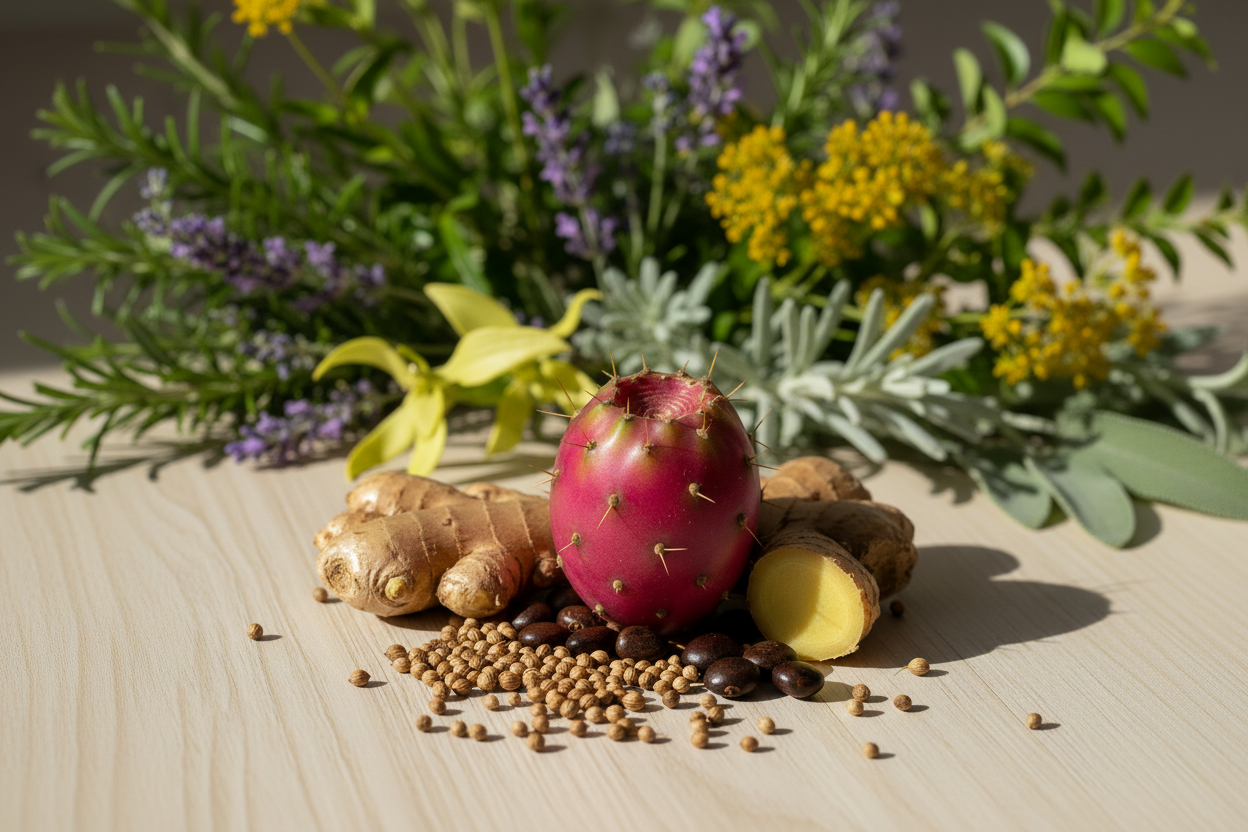 please add rosemary, lavender, ylang ylang, Helichrysum italicum and other greens to the background